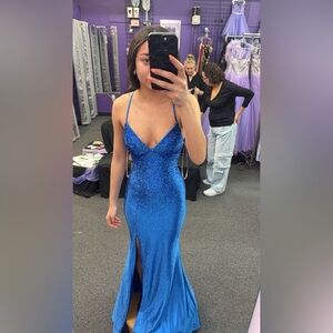 Faviana Royal Blue Prom Dress with Spaghetti Straps
